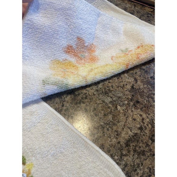 Vintage Cannon Washcloth Set Of  Floral Orange Yellow Rose Floral Pattern - Picture 8 of 9